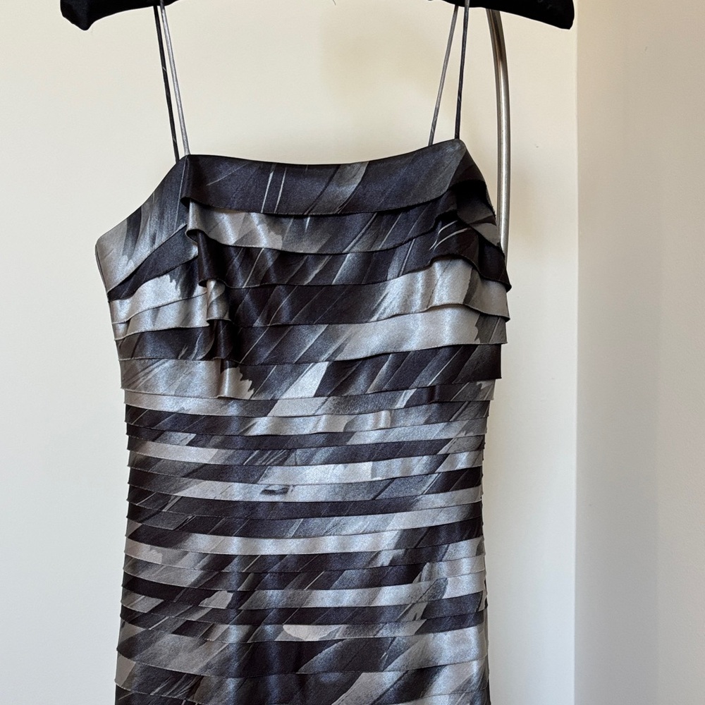 Elegant Black,Silver and Gray Layered Cocktail Dress
